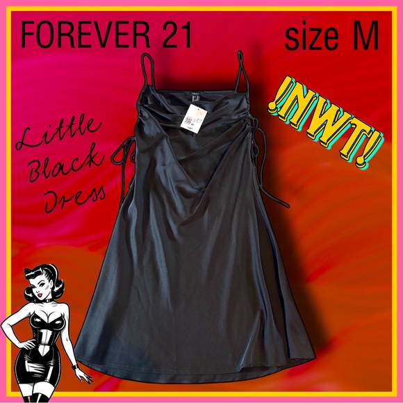 !!NWT!! FOREVER 21 spaghetti strap little black mini DRESS  size M - Picture 1 of 6